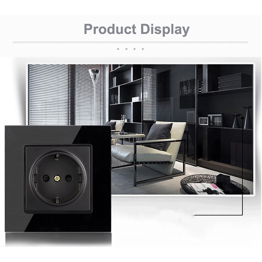 Wall Power Sockets Tempered Crystal Glass Panel 16A Electrical Plug Outlet Flush Mounted Square Schuko for Home Office Kitchen