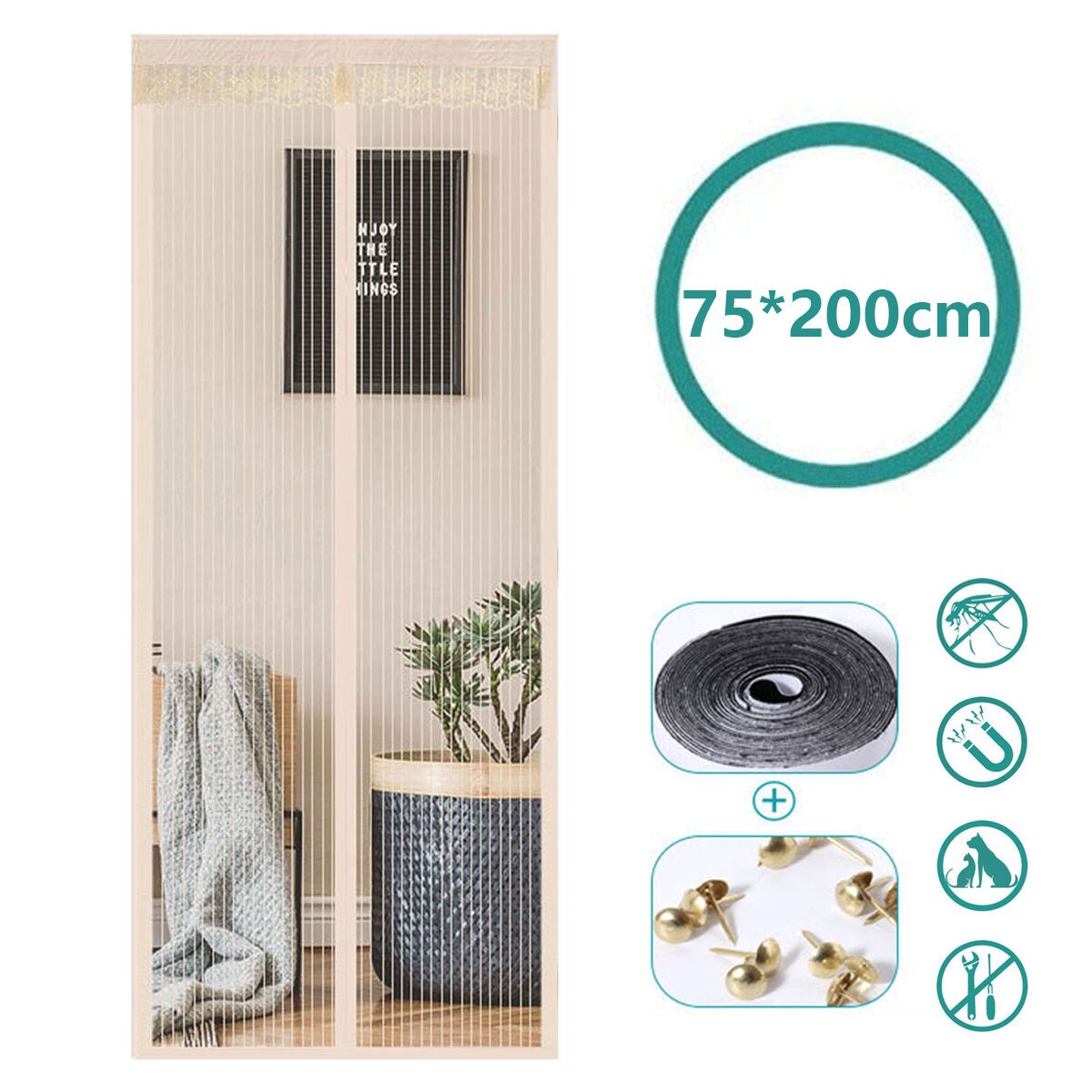 Zanzariera Beige per porte con magnete, porta magnetica per zanzariera, chiusura automatica pieghevole facile da aprire e chiudere: Beige 75-200cm