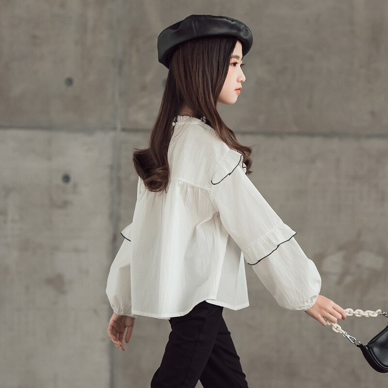 Kids Girls White Lace Blouse 8 10 years Spring Autumn Teenage Girls Shirt