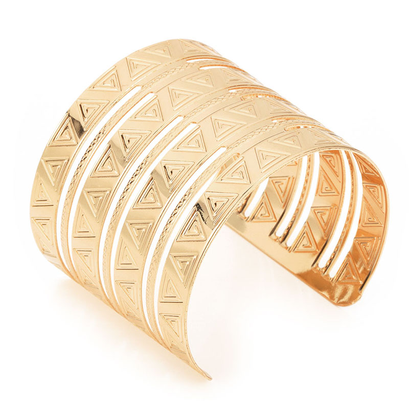 Dorado, pulseras y brazaletes anchos con agujeros para mujeres y hombres, , brazalete de aleación abierta grande para hombre y mujer, joyería de: W1272