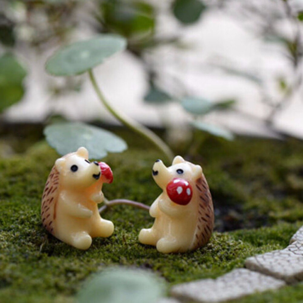 Miniaturen harz handwerk figuren für garten dekoration Minil Igel und pilz Gebühr garten Mini Zwerge Moos terrarien