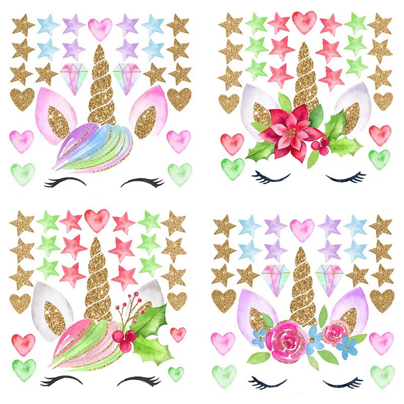 Kleurrijke Bloem Dier Eenhoorn Muursticker Art Decal Sticker Kinderkamer Nursery Wanddecoratie