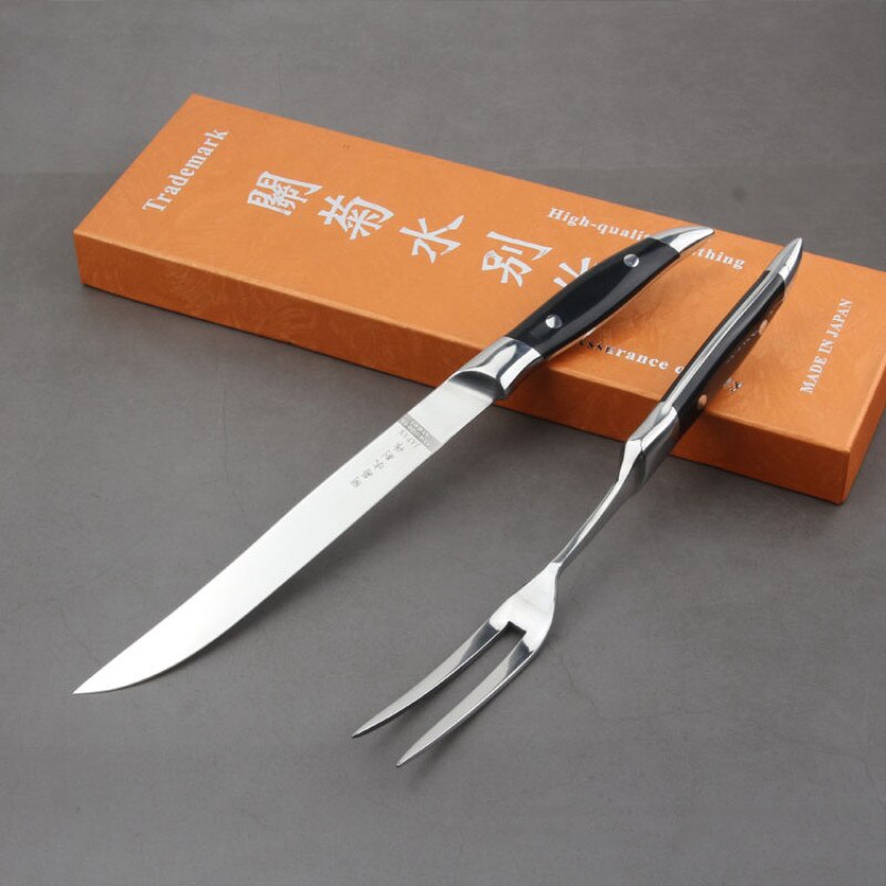 GJS Stainless Steel Kitchen 2PCS Roast Meat Knife Fork Barbecue Tool Set Knife Fork Suit Raw Fish Cutting Knives