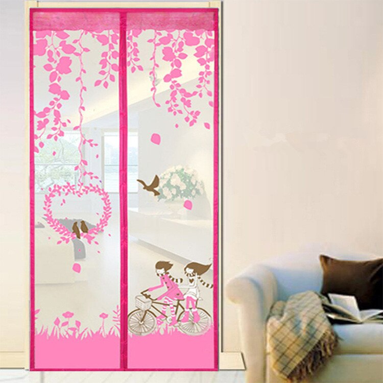 Style d'été fermeture maille moustiquaire écrans de fenêtre rideau Anti moustique magnétique Tulle rideau de douche porte écran: pink / 90x210cm