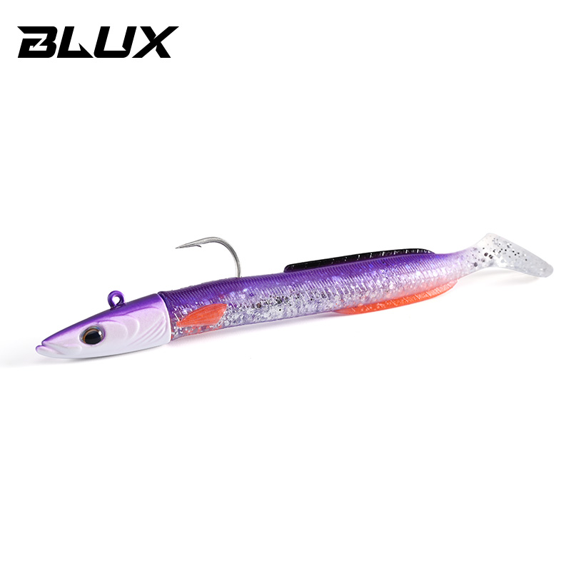 BLUX Happy Sandeel 11cm 17g suave Anguila viva señuelo de pesca paleta cola Jig cabeza gancho vinílicos vibración cebo Artificial equipo de agua salada