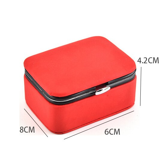 CTHome Mini Portable Jewelry Box Stud Earrings Jewellery Storage Organizer Women Leather Display Travel Case: SNH0013-RED