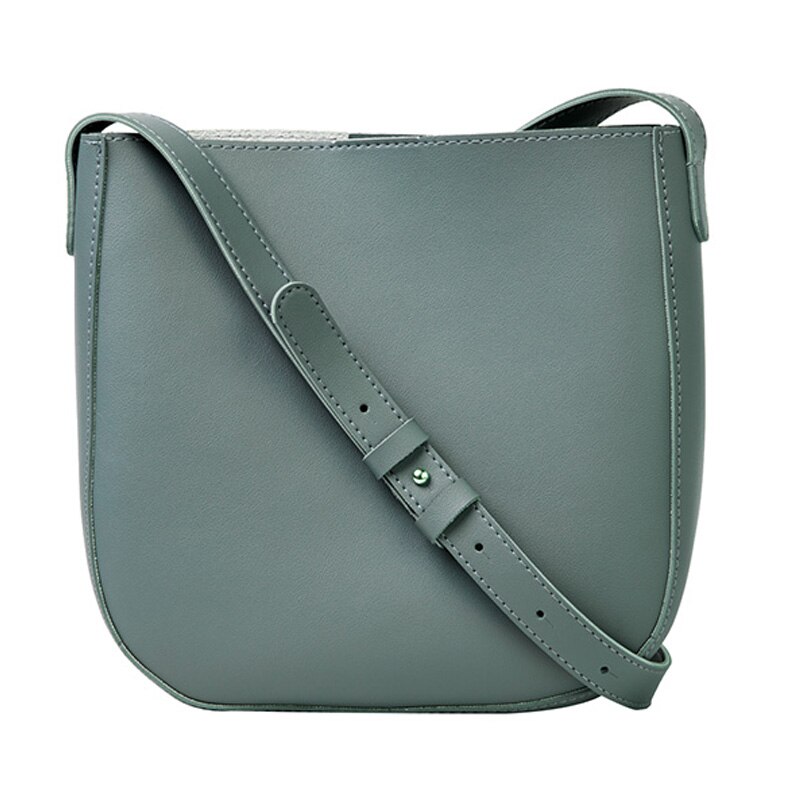 Pure color Casual Bucket bag PU Leather Women's Handbag High capacity Shoulder Messenger Bag