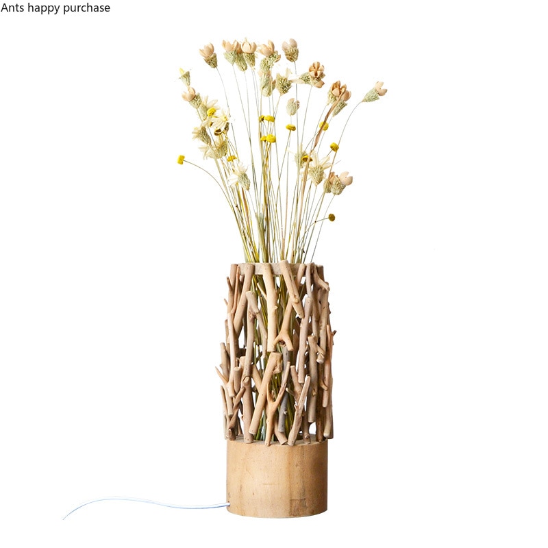 Wooden Flower Arrangement Table Lamp Nordic Style Home Decoration Bedroom Living Room Flower Arrangement LED Table Lamp