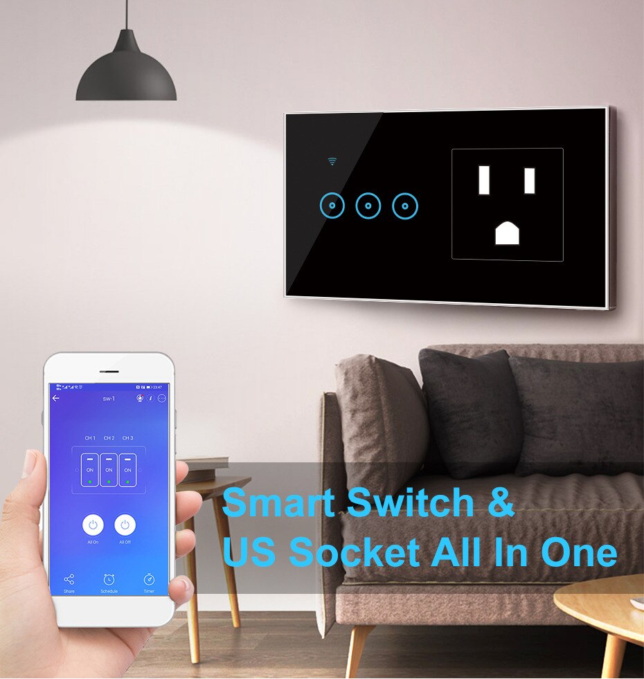 WiFi Smart Light Switch Socket US Standard WiFi Outlet 16A Timer Countdown eWelink Wireless Control Compatible With Alexa IFTTT
