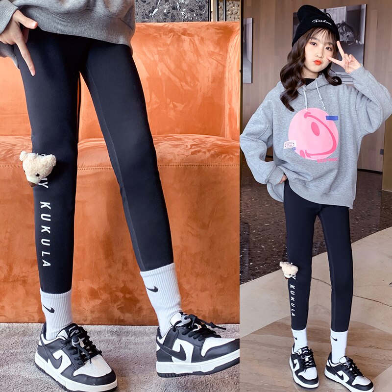 School Kids Seamless Leggings High Waisted Teenage Girls Sports Leggings With Bear Girls Fitness Yoga Pants Girl Sport Leggings: black / 170cm tall