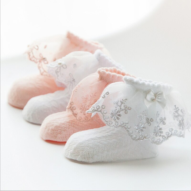 Korean Style Children Socks Princess Bowknot Lace Socks Kids Cotton Ruffle Frilly Trim Short Socks