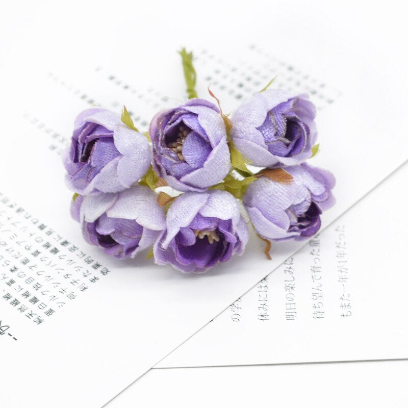 6 piezas de flores artificiales rosas de té flores decorativas para boda coronas adornos navideños para el hogar diy Caja de estampa: A