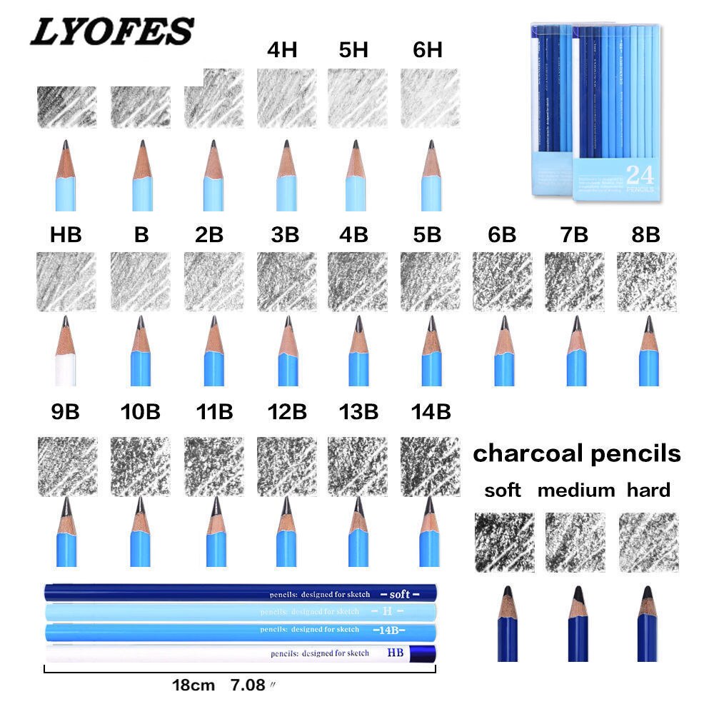 24/38Pcs Professionele Schets Potlood Set Professionele Schetsen Tekening Kit Hout Potlood Potlood Zakken Scholieren Art Supplies
