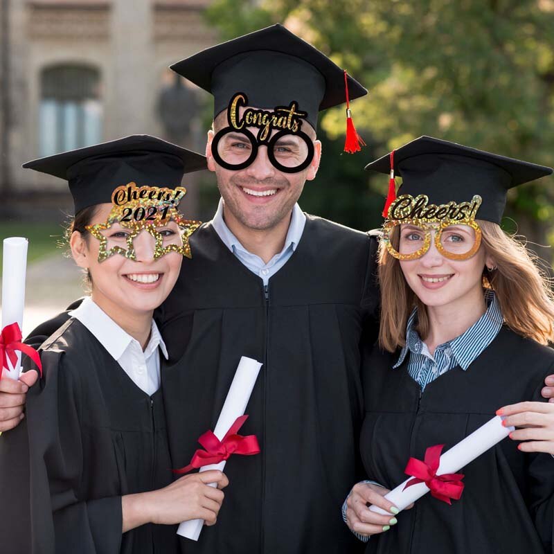 6pcs Graduation Photo Booth Frame Glasses Photo Props Bachelor Cap Grad PhotoBooth Cheers Graduation Party Decorations