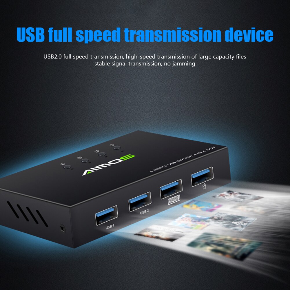4 Ports KVM USB Switch Printer Monitor 4 In 4 Out Extender Splitter Box 4 PCs Sharing 4 Devices USB 2.0 Extender Splitter Box