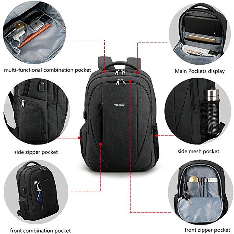 Tigernu brand male mochila 15.6 inch laptop backpack men usb slim backpacks for girls waterproof backpack schoolbag College