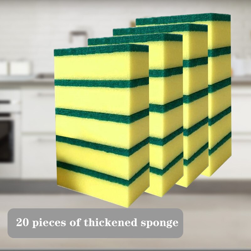 Decontamination Double-sided Cleaning Dishwashing Sponge Kitchen Nano Clean Rub Pot Rust Focal Stains Sponge Removing Kit: 20pcs