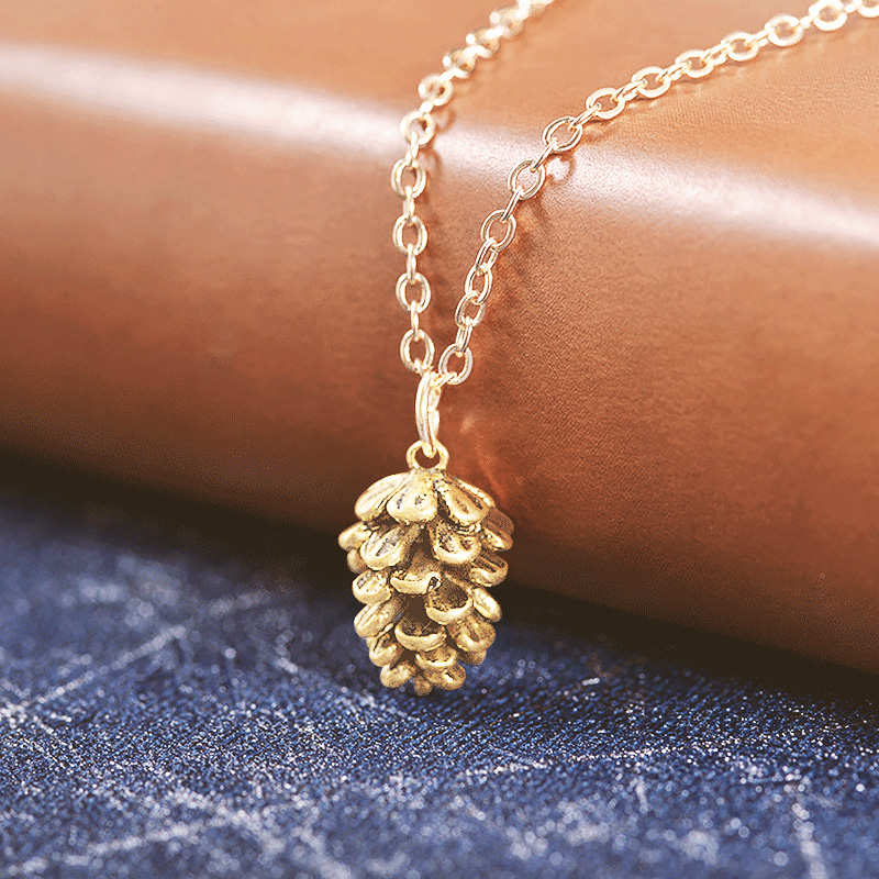 Pine nut plant sample pendant necklace for women metal choker acorn pine cone chain necklace jewelry accessories
