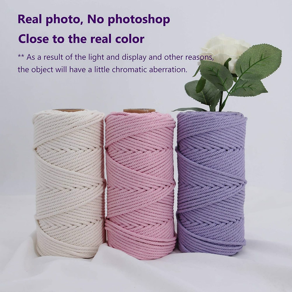 4mm 100%  bomuldssnor farverig reb ledning beige snoet håndværk macrame snor gør-det-selv bryllup hjem tekstil dekorative forsyning 100m
