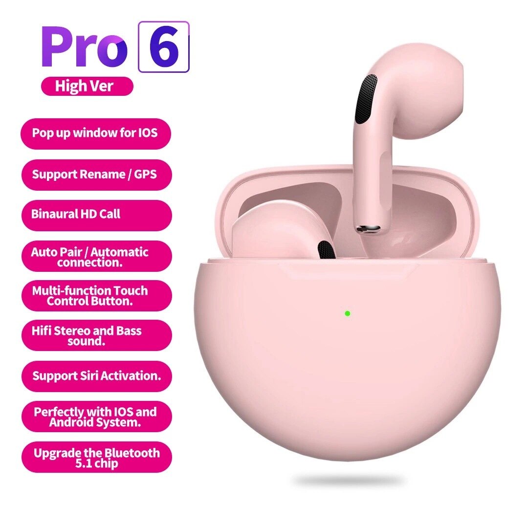 Alatour Draadloze Hoofdtelefoon Bluetooth 5.0 Koptelefoon Sport Oordopjes Headset Pro6 Opladen Doos Hoofdtelefoon Voor Alle Smartphones: pink