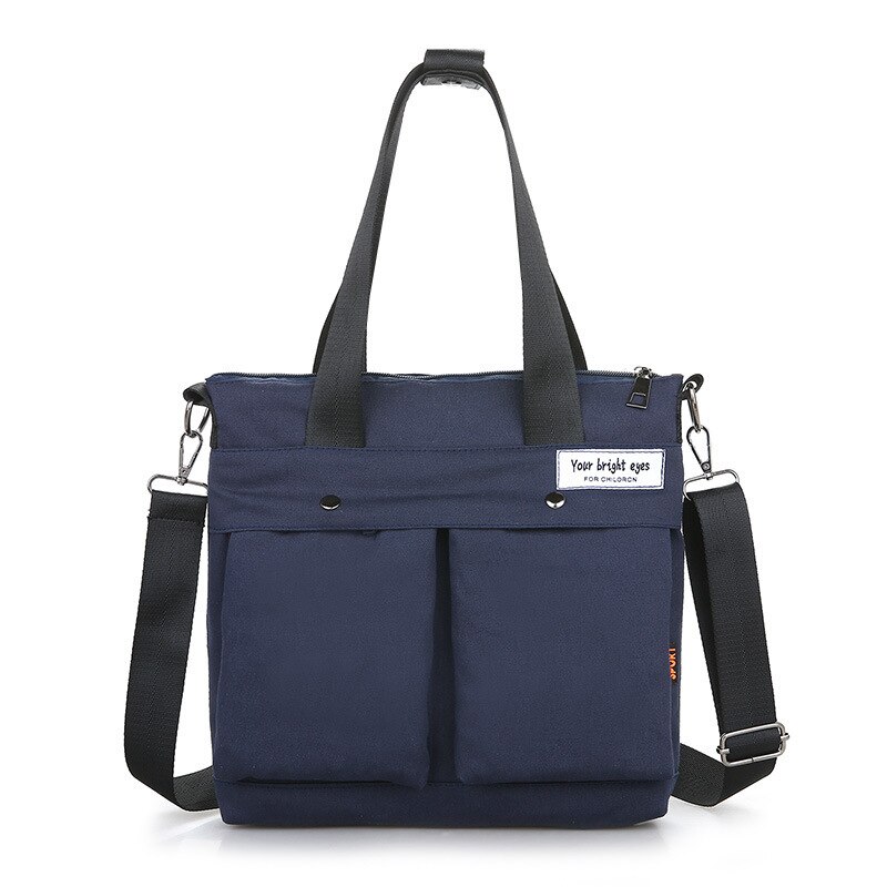 Mori Girl Japanese-style Literature And Art Hipster Canvas Bag Students Casual Simple Shopping Bag Top Grade Embroidered: Dark Blue Double Stereo