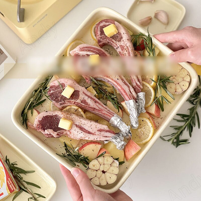 European Ceramic Plate Simple Rectangle Western Restaurant Bakeware Dining Room Desktop Fruit Salad Plates Kitchen Tableware