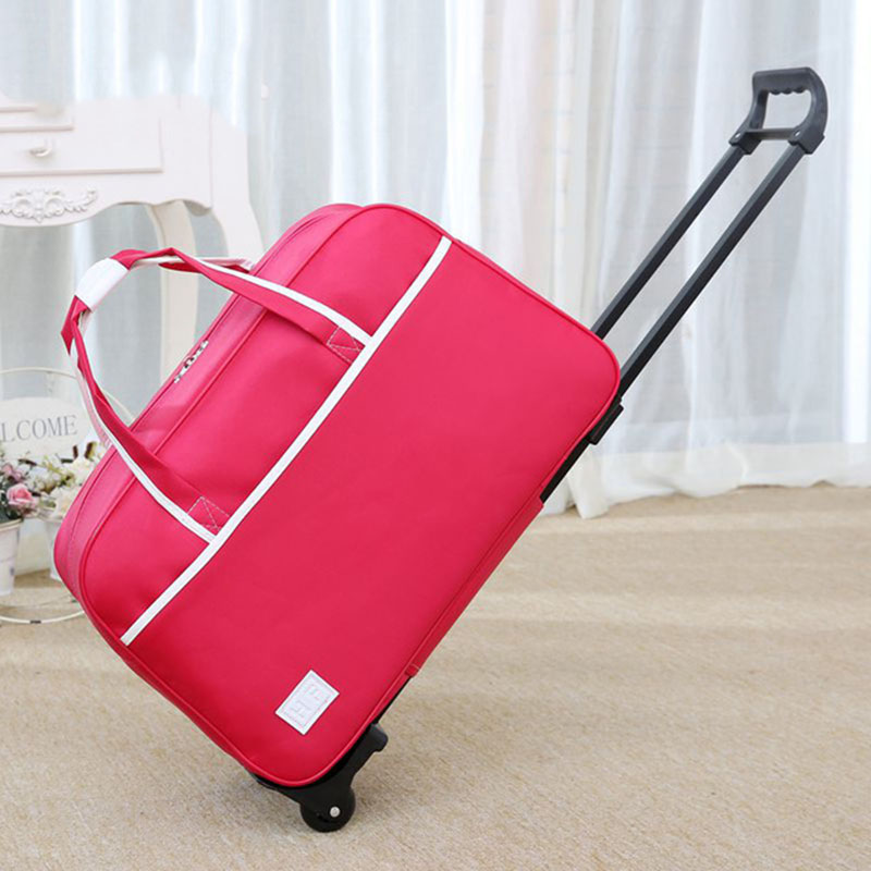 Waterproof Luggage Bag Handbag Thick Style Rolling Suitcase Trolley Luggage Men and Women Travel Bag With Wheels suitcases: Rose Red / 18"