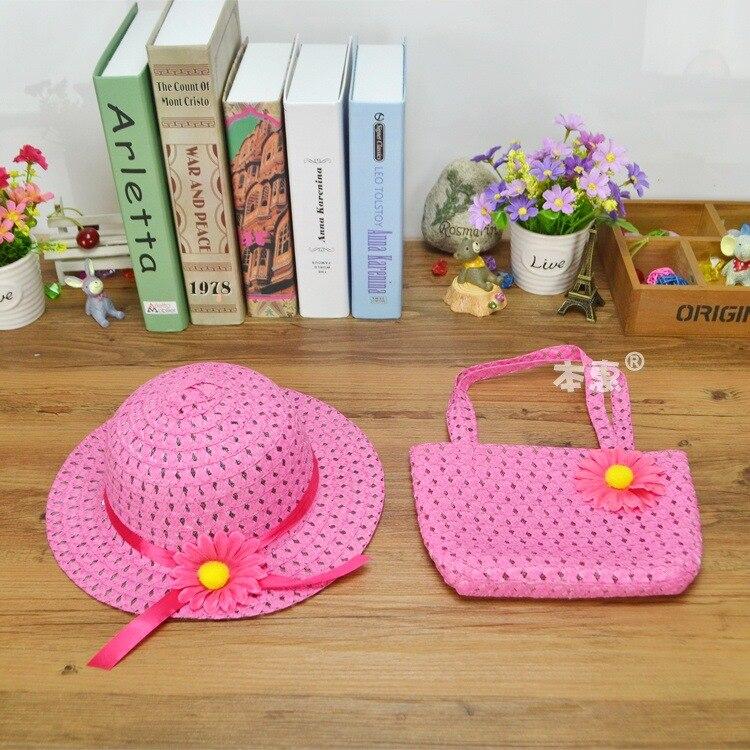 1 Straw Hat + 1 Bag Grote Rand Zomer Reis Stro Hoeden Zonnebrandcrème Roll-Up Zon Strand Hoeden Chapeu feminino Voor Kinderen 1-4 Y
