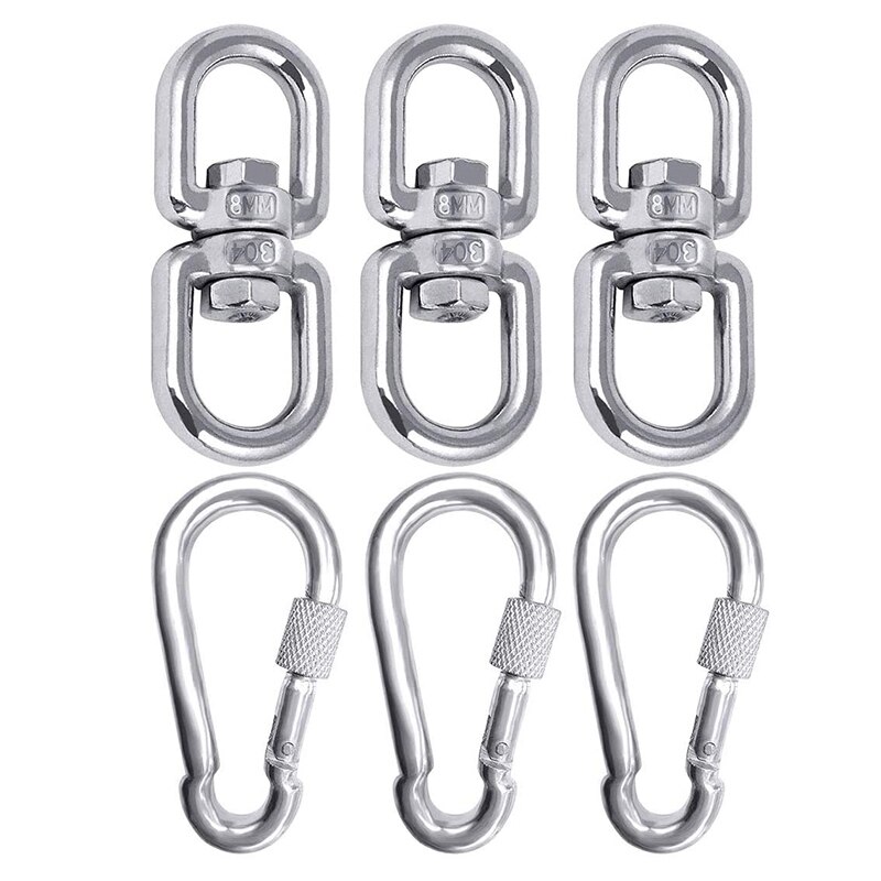 6Pc M8 304 pierścień obrotowy ze stali nierdzewnej podwójnie zakończony obrotowy hak oczkowy M8 karabinek wiszący hamak wiszące urządzenie obrotowe: Default Title