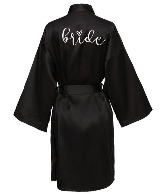 Wedding Party Team Bride Robe With Black Letters Kimono Satin Pajamas Bridesmaid Bathrobe SP063