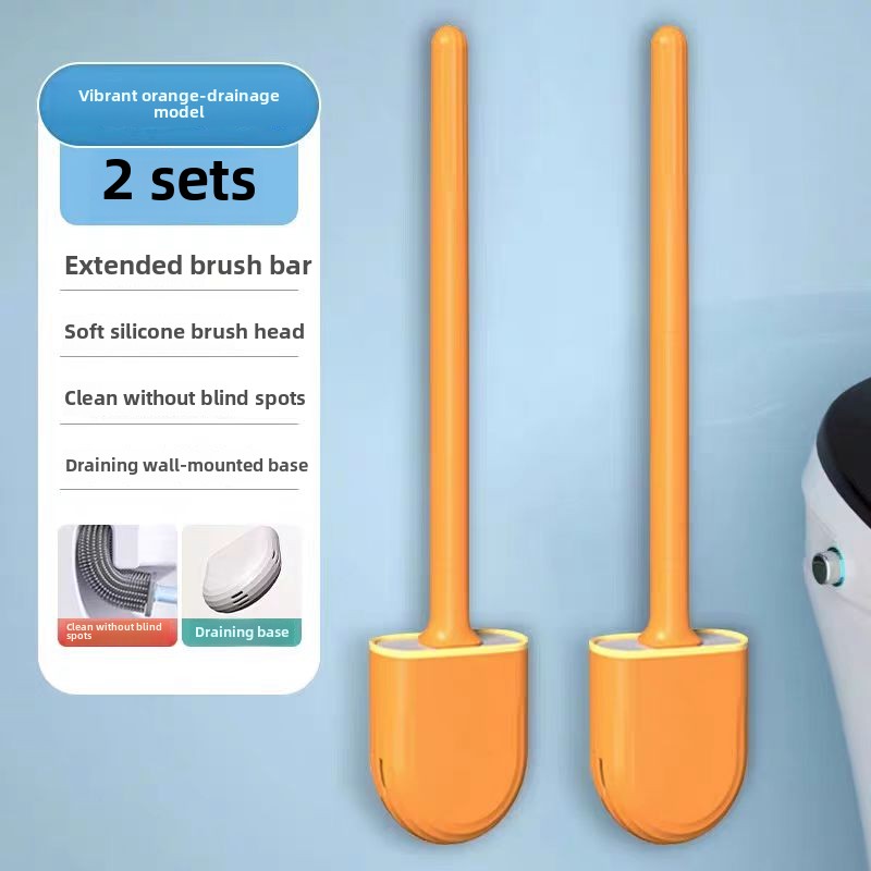 Escobilla de baño para inodoro, escobilla de baño montada en la pared, cabezal de cepillo plano de silicona, juego de cepillos limpiadores suaves de secado rápido, cepillo de limpieza: Blanco