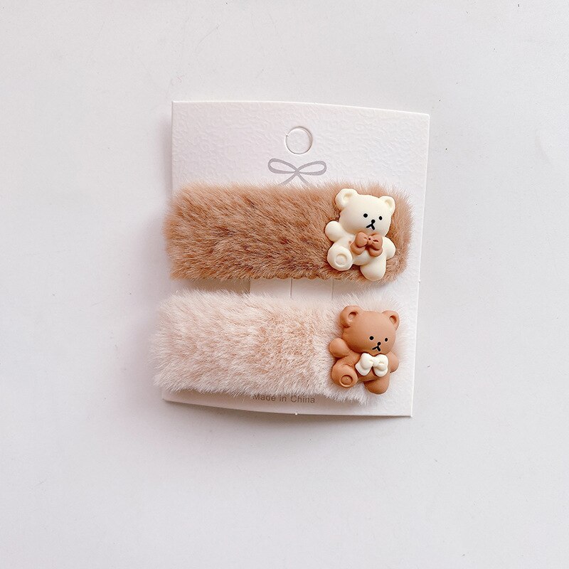 2 Stuks Faux Fur Baby Haar Clips Voor Meisjes Haarspelden Leuke Ster Hart Beer Kids Hair Pin Accessoires Baby Barrette hoofddeksels: B