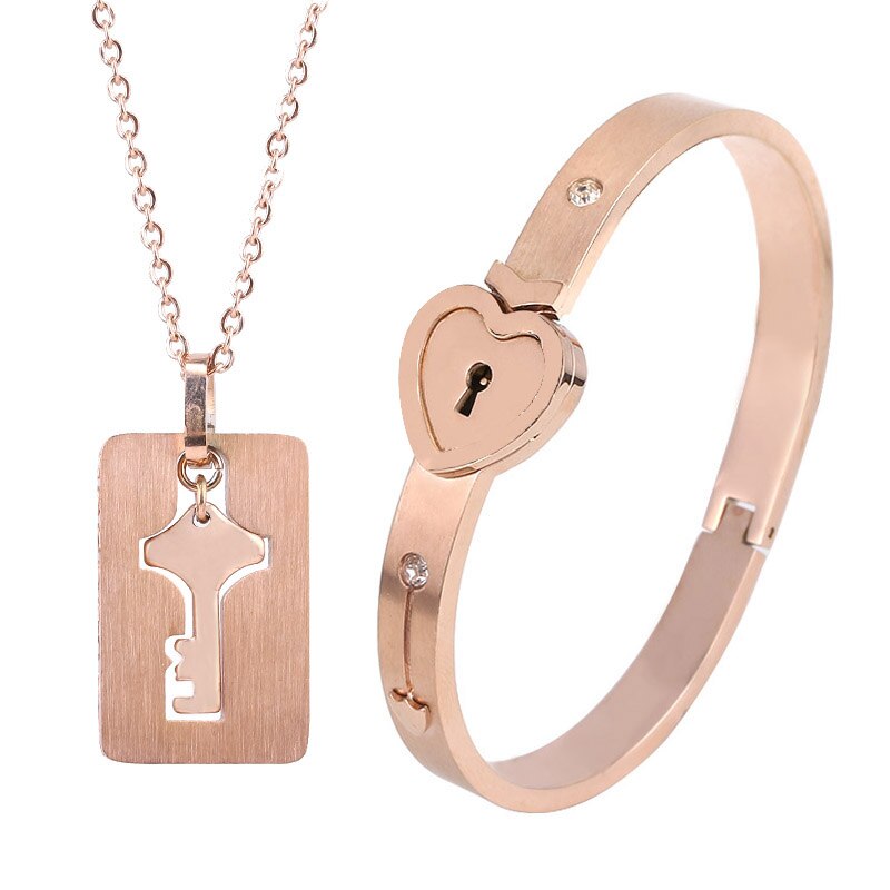 Love Heart Lock Bracelet Stainless Steel Bangles Key Pendant Couple Lovers Jewelry Valentine's Day: B81-2