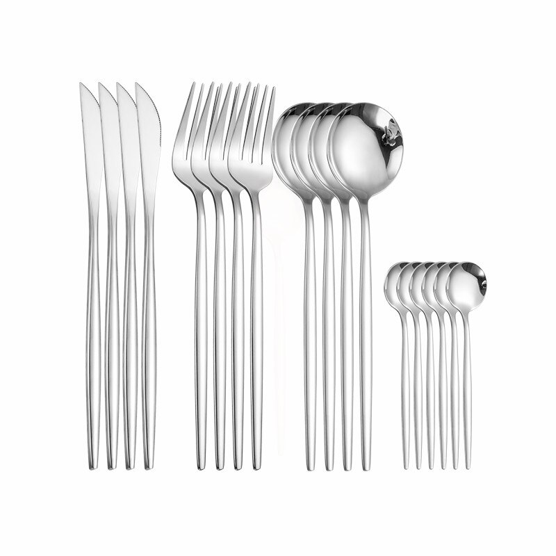 Stainless Steel Tableware Rose Gold Cutlery Set Fork Spoon Knife Set Stainless Steel Dinner Set of Spoons and Forks Eco Friendly: silver 4sets