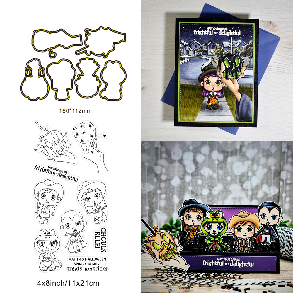 Söt häxräv glad halloween metallskärverktyg genomskinlig stämpel gör-det-själv scrapbooking silikonstämplar för kort album hantverk: S / Mörk khaki