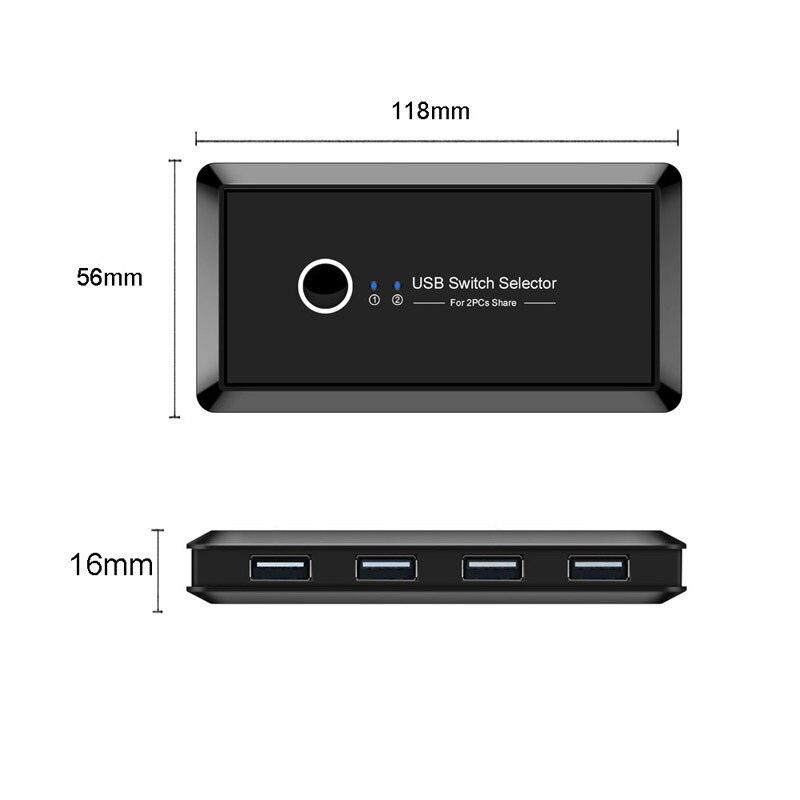 KVM-caja de interruptores USB 2,0, conmutador con 2 puertos, para compartir 4 dispositivos USB, para teclado, Monitor de impresora, interruptor USB