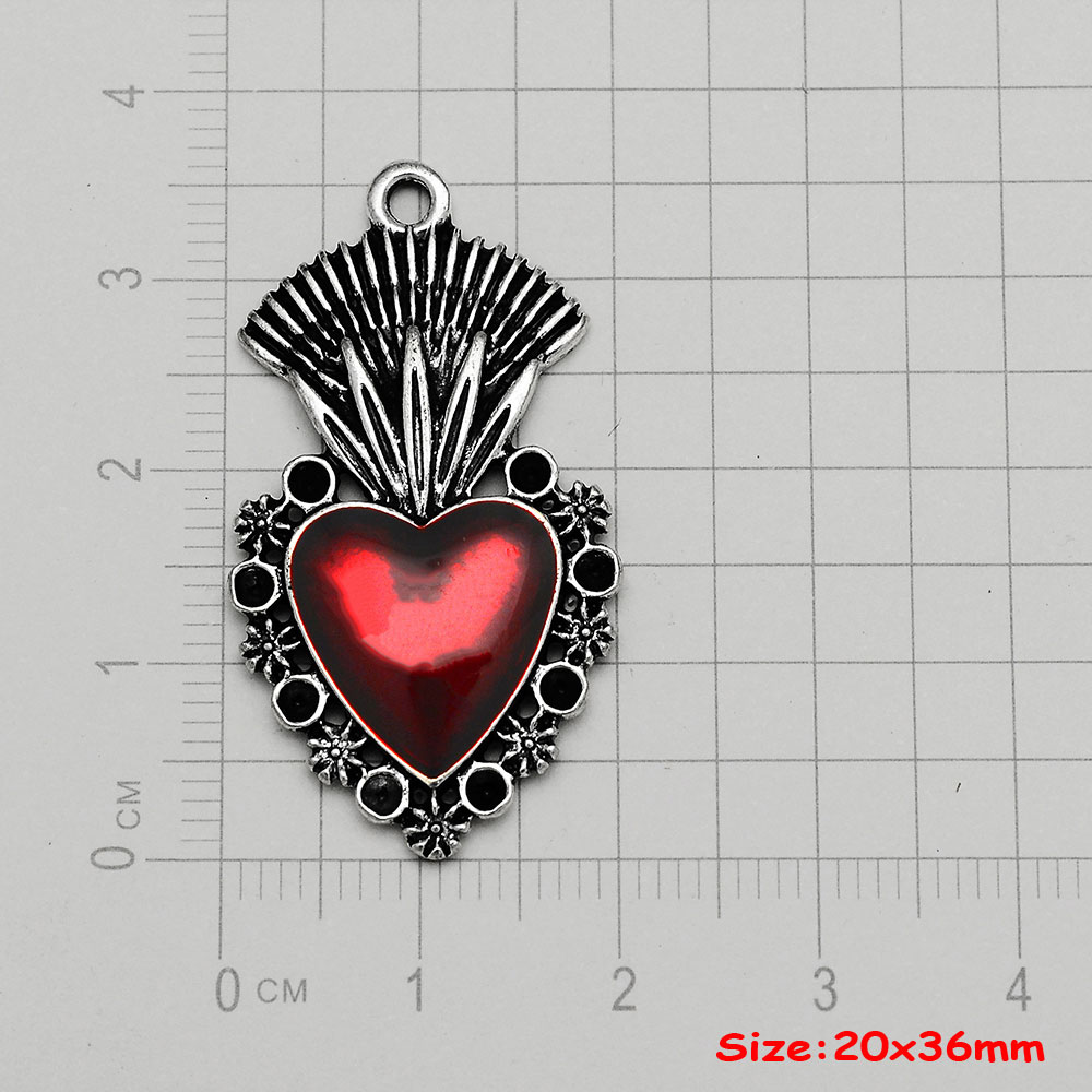 4pcs/Lot Gothic Burning Sacred Heart Charms Corazon Winged Catholic Pendants For Diy Necklace Earring Jewelry Making Supplies: Black Gun Plated