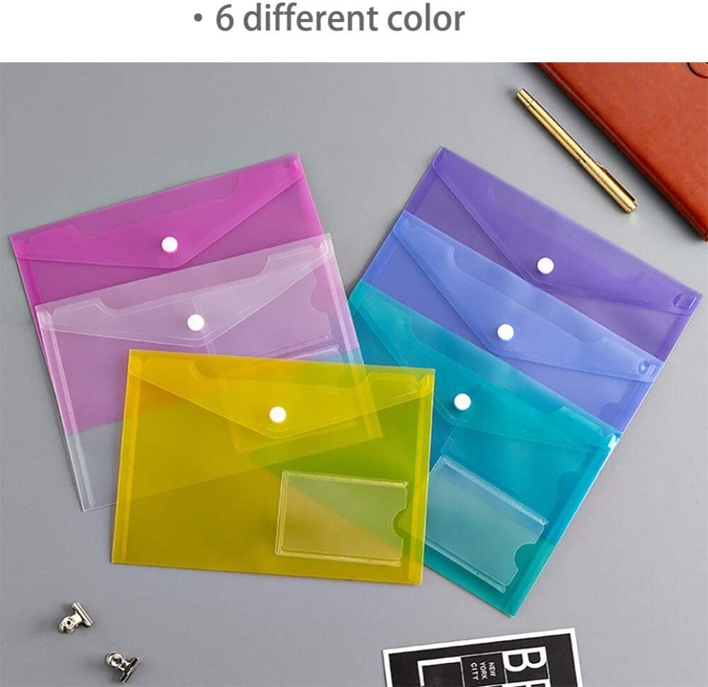 5Pcs A5 Poly Envelop Map Met Drukknoop Clear Waterdichte Plastic Document Protector Voor School Home Office Organisatie