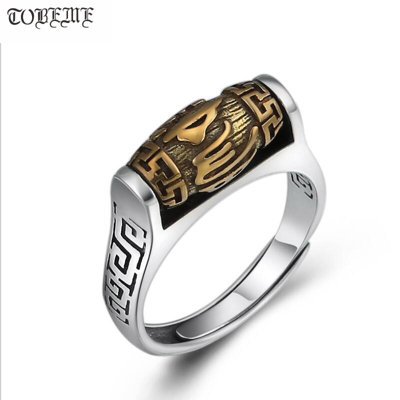 Fatti a mano In Argento 925 Tibetani Sei Parole Proverbio Anello Tornitura Anello Buona Fortuna Anello Resizable