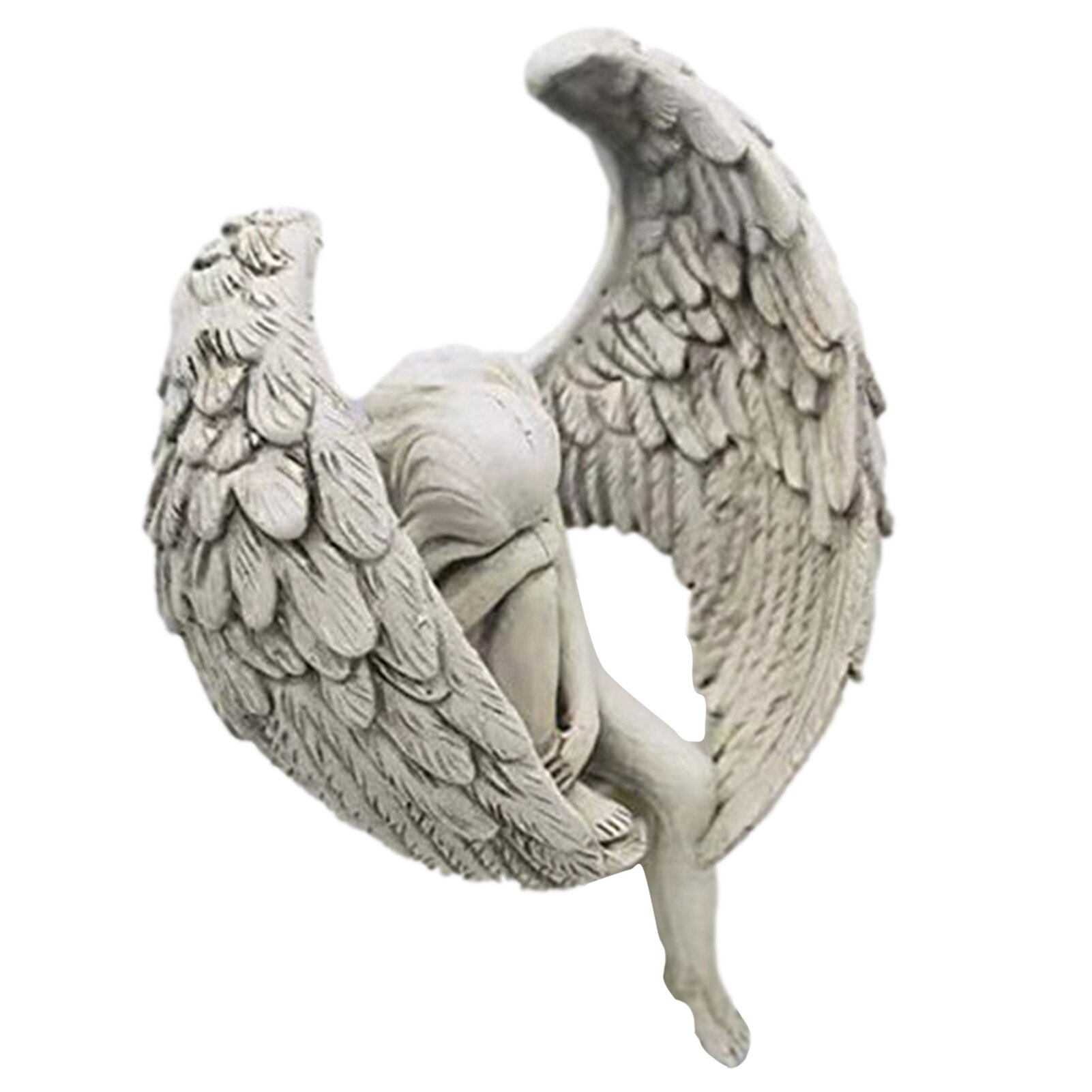 The Anguished Angel Long-Winged Sitting Statue Resin Sorrowful Figure Memorial Cemetery Statues Crying Garden Outdoor Decoration