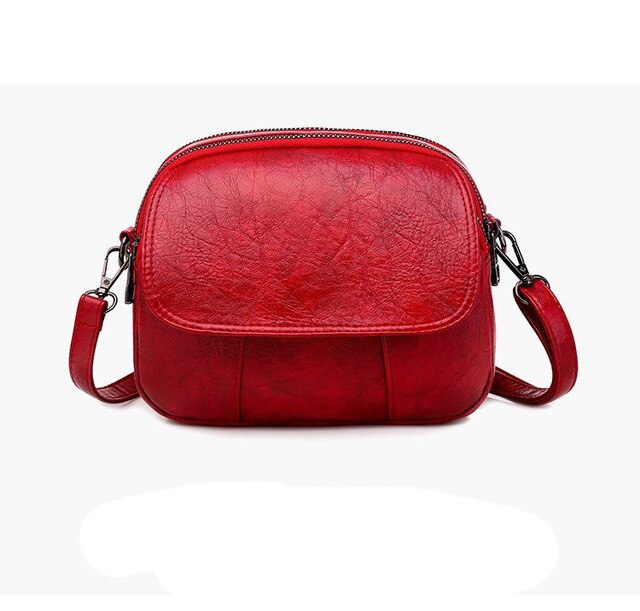 Luxury women's bag high soft PU leather ladies shoulder messenger bag multi-layer double zipper bag: red