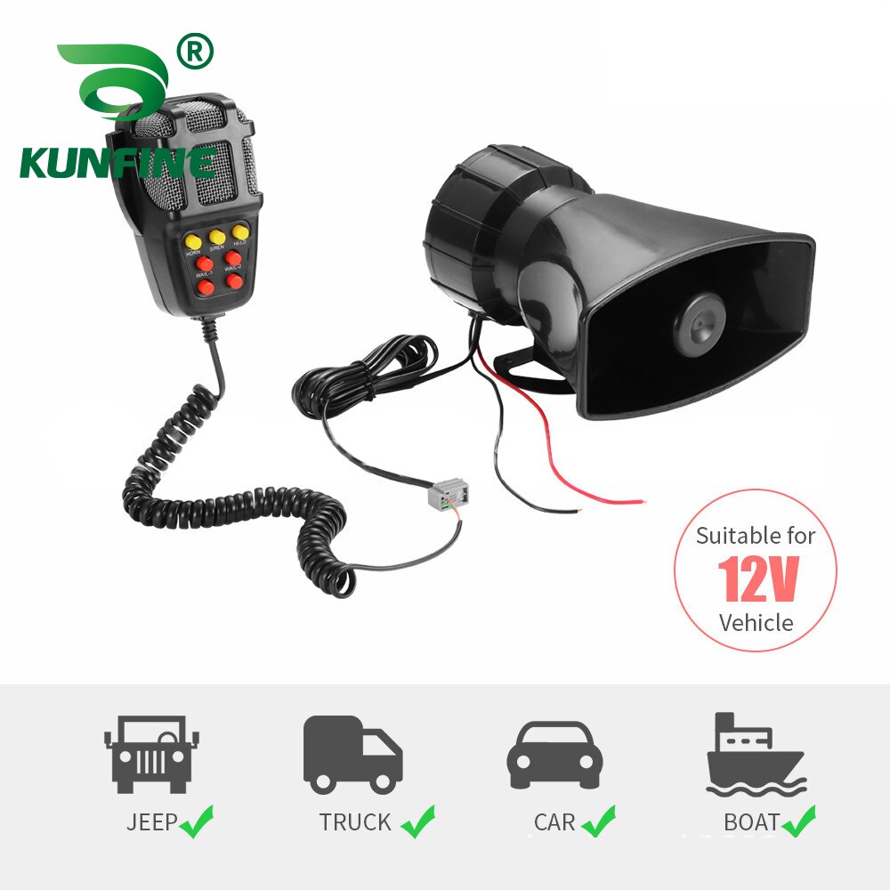 KUNFINE-bocina de 12V y 100W para coche, con 7 bocinas de sonido para motocicleta, alarma de camión, silbato de policía con altavoz