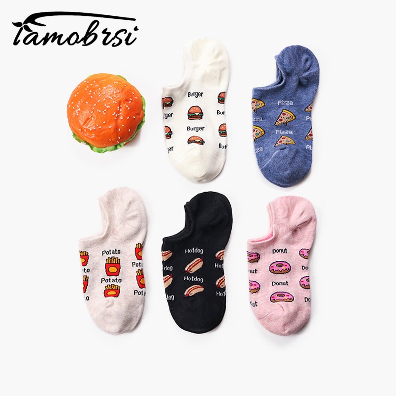 Hamburger Pizza Sandwich fuochi francesi ciambella cibo calzini invisibili barca estiva no mostrare calze antiscivolo corte da donna in silicone