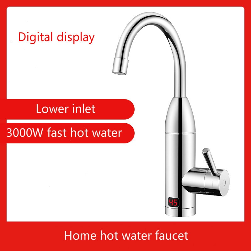 3000W Elektrische Water Kraan Instant Verwarming Keuken Water Snelle Verwarming Boiler Thuis Douche Bad Kleine Keuken Schat: Silver / uk plug