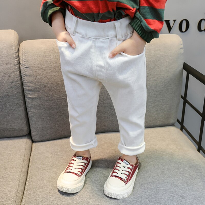 Frühling Herbst Baby Mädchen Zerrissene Jeans freundlicher Schlauch freundlicher Gebrochen See Hosen Weiß Farbe Mädchen Elastische Taille Denim Hosen