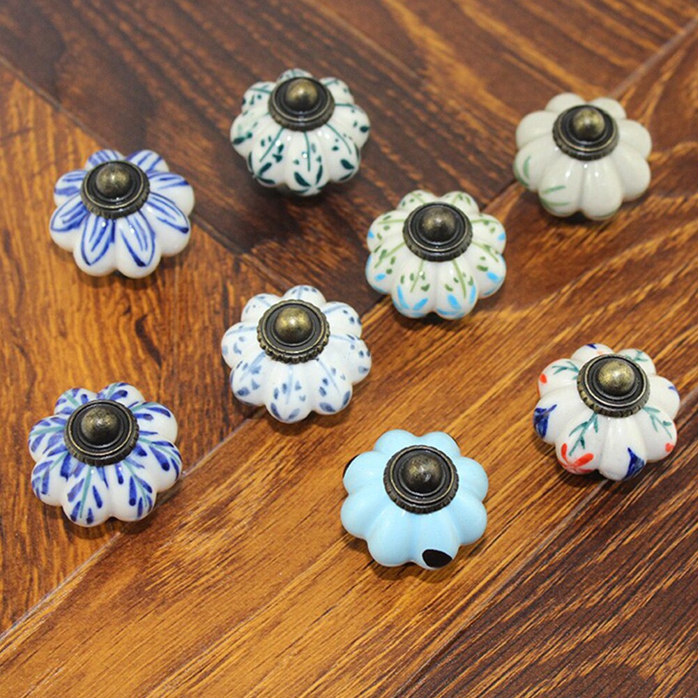 Poignée de meubles Vintage boutons de porte potiron céramique armoire poignées meubles tiroir placard cuisine tirer poignée 11 couleurs