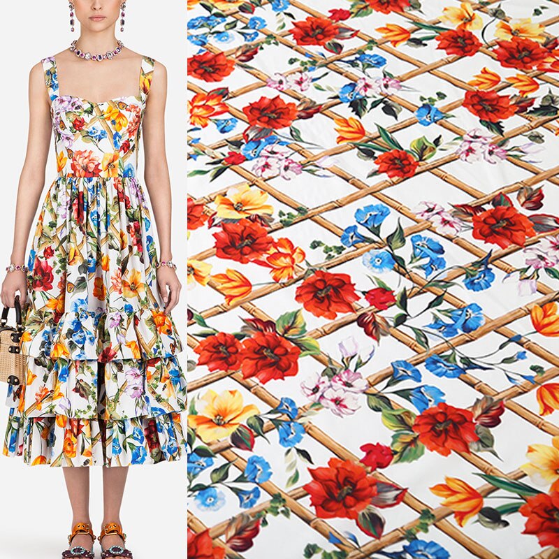 100X135Cm Mode Hek Morning Glory Gedrukt Katoen Of Dunne Chiffon Stof Voor Vrouw Zomer Jurk Blouse Broek diy Naaien