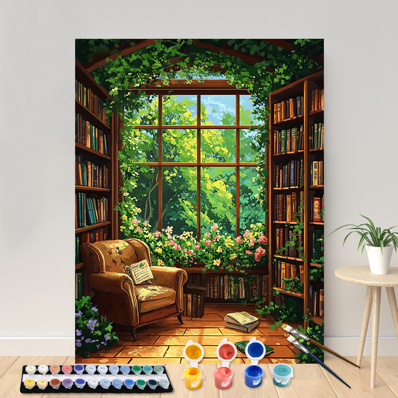 Painting By Numbers The Quiet Library Acrylic Paint Canvas Portrait Family Children Photo Christmas: Dark Khaki / 30x40cm