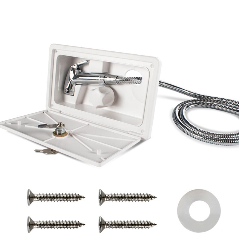 Rv doucheboxset met slot - inclusief douchekraan, doucheslang, douchestang voor boot, camper, caravan: Wit