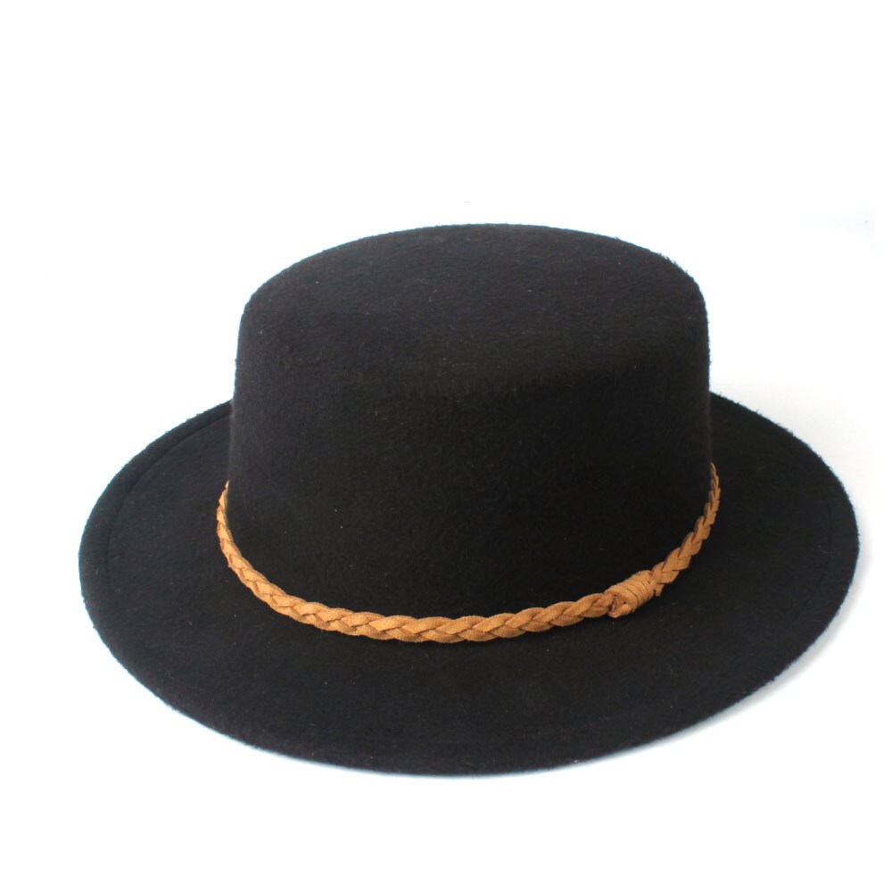 Unisex Men Women Wool Flat Fedora Top Hat Casaul Church Hat Outdoor Travel Hat Wild Trilby Jazz Fascinator Hat Size 56-58CM